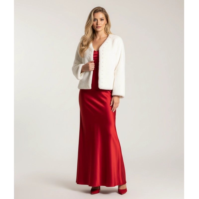 CHAQUETA CORTA MUJER TIPO PELUCHE CON PERLAS ELEGANTE FIESTA 6064 - 2