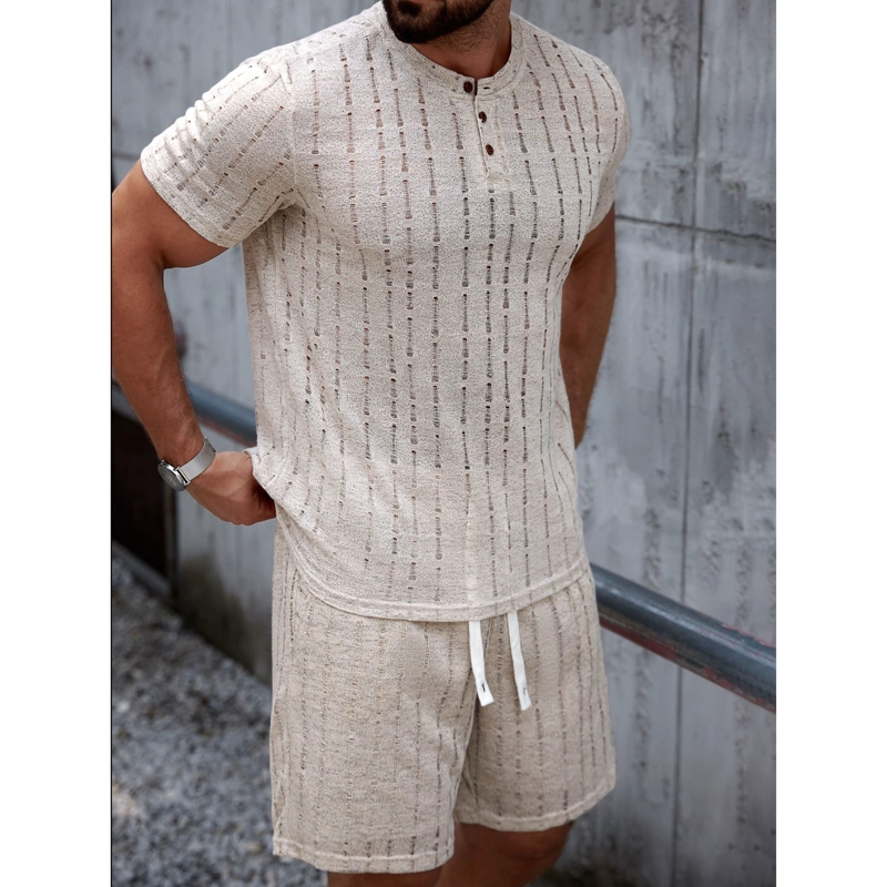 CONJUNTO HOMBRE SHORT Y POLERA TEXTURADO TENDENCIA BOTONES 6263 - 1