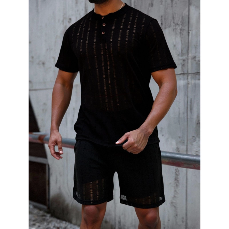 CONJUNTO HOMBRE SHORT Y POLERA TEXTURADO TENDENCIA BOTONES 6263 - 1