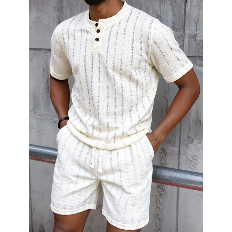 CONJUNTO HOMBRE SHORT Y POLERA TEXTURADO TENDENCIA BOTONES 6263 - 1