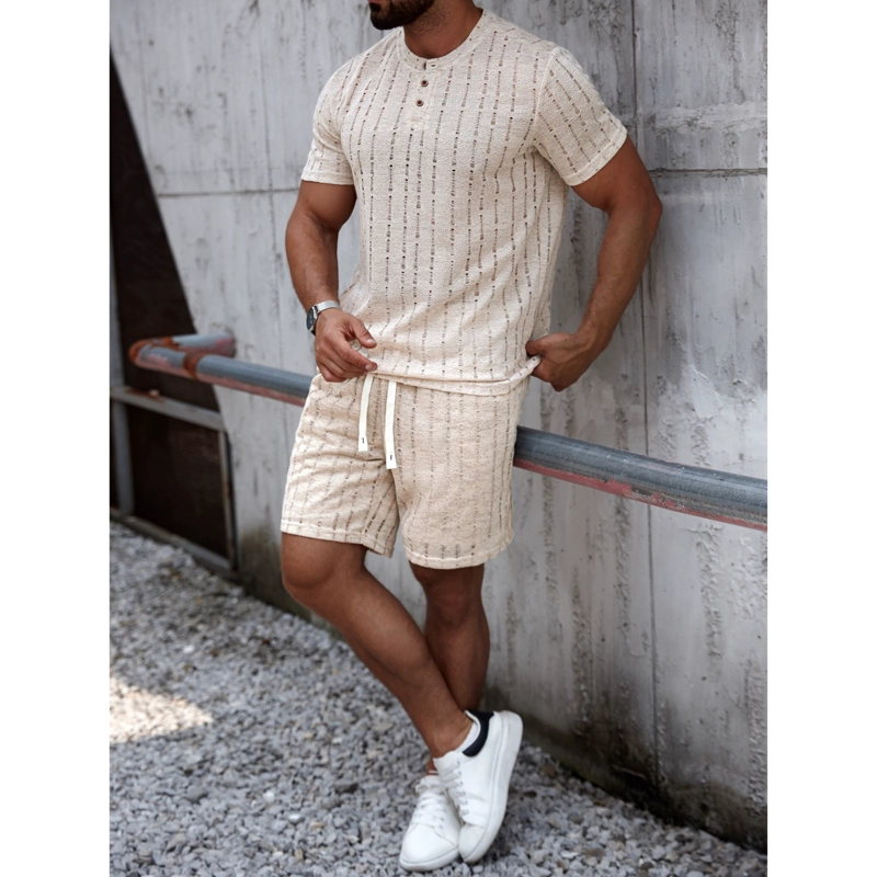 CONJUNTO HOMBRE SHORT Y POLERA TEXTURADO TENDENCIA BOTONES 6263 - 2