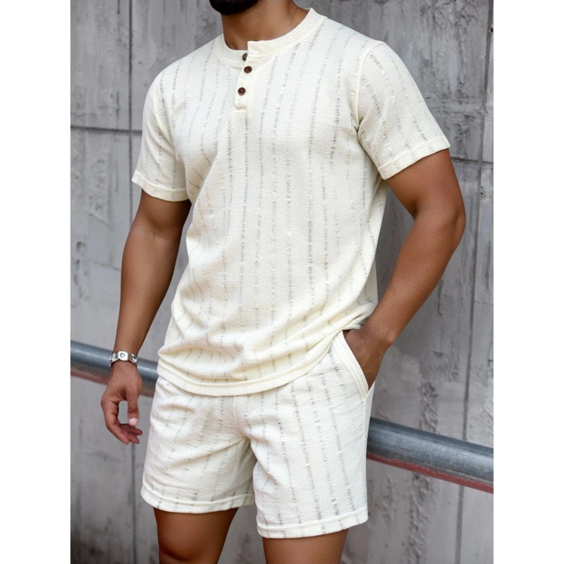 CONJUNTO HOMBRE SHORT Y POLERA TEXTURADO TENDENCIA BOTONES 6263 - 2