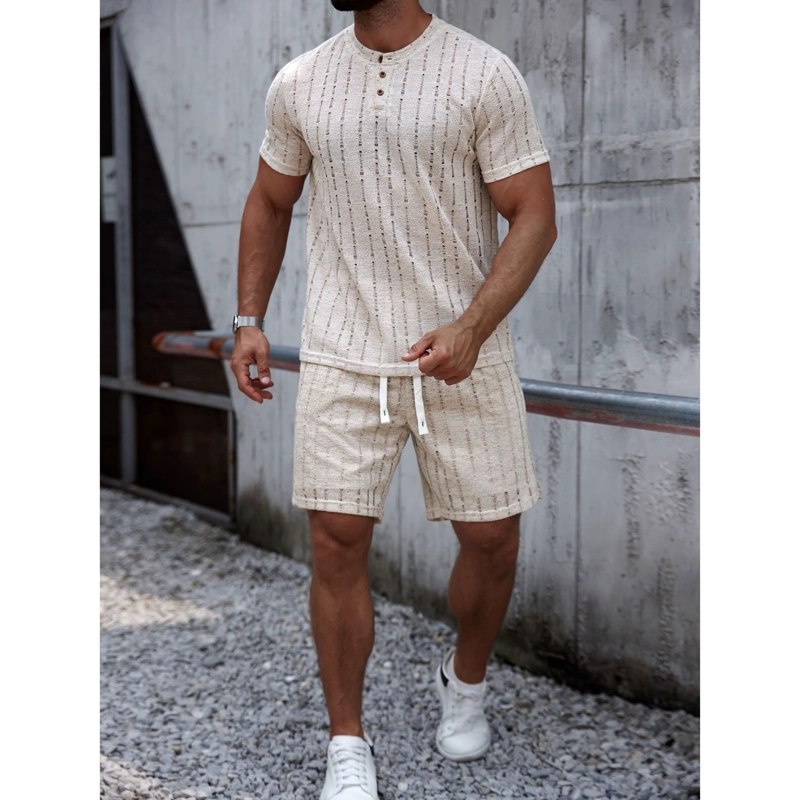 CONJUNTO HOMBRE SHORT Y POLERA TEXTURADO TENDENCIA BOTONES 6263 - 3