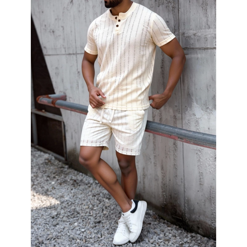 CONJUNTO HOMBRE SHORT Y POLERA TEXTURADO TENDENCIA BOTONES 6263 - 3
