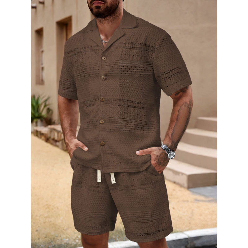 CONJUNTO HOMBRE 2 PIEZAS SHORT CAMISA TEXTURA BOTONES URBANO 0278 - 1