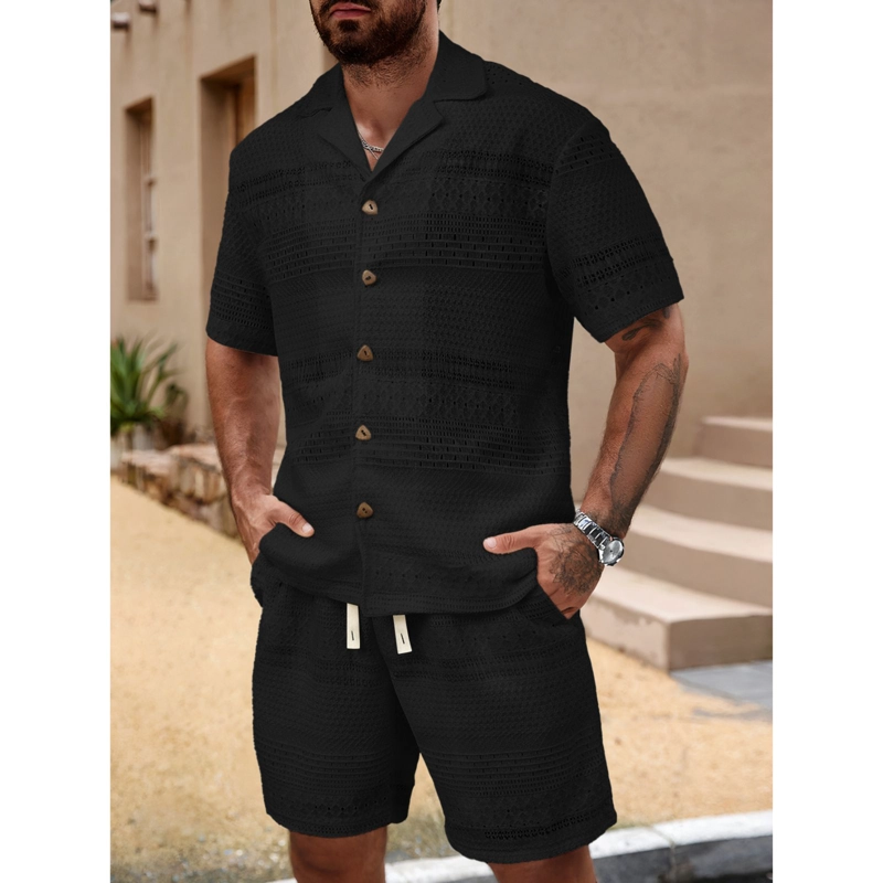 CONJUNTO HOMBRE 2 PIEZAS SHORT CAMISA TEXTURA BOTONES URBANO 0278 - 1