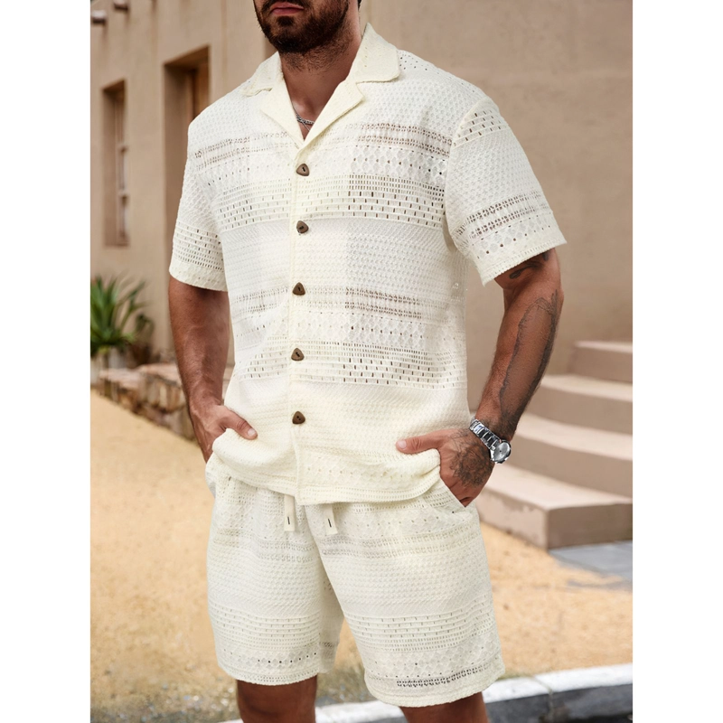 CONJUNTO HOMBRE 2 PIEZAS SHORT CAMISA TEXTURA BOTONES URBANO 0278 - 1