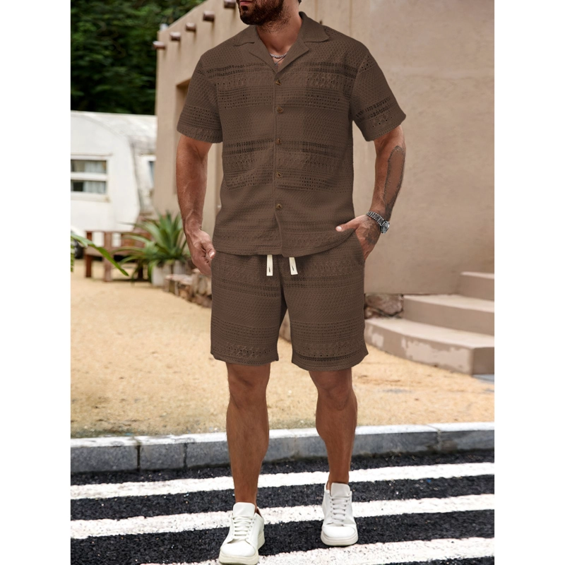 CONJUNTO HOMBRE 2 PIEZAS SHORT CAMISA TEXTURA BOTONES URBANO 0278 - 2
