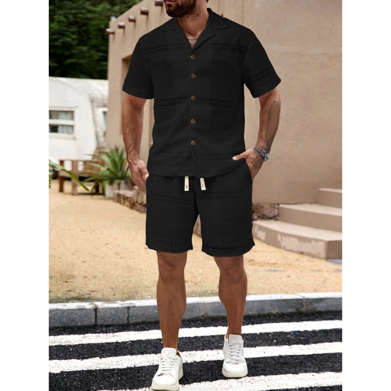 CONJUNTO HOMBRE 2 PIEZAS SHORT CAMISA TEXTURA BOTONES URBANO 0278 - 2