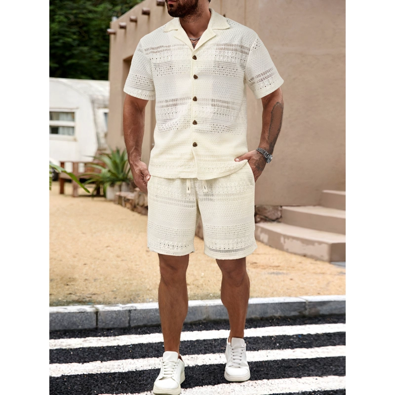 CONJUNTO HOMBRE 2 PIEZAS SHORT CAMISA TEXTURA BOTONES URBANO 0278 - 2