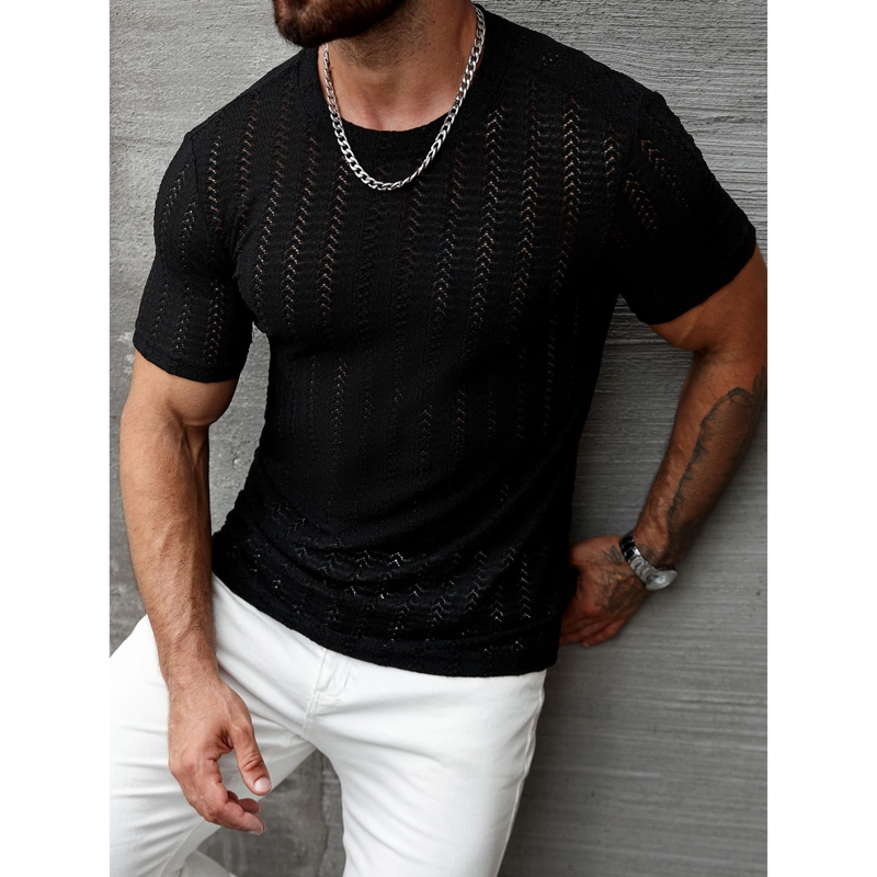 POLERA HOMBRE MANGA CORTA HILO TEJIDA ESTILO CASUAL 0282 - 2