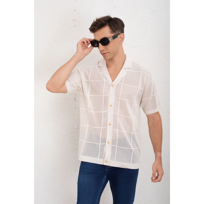 CAMISA HOMBRE HILO TEJIDA MANGA CORTA ALGODON CALIDAD PREMIUM 7224 - 1