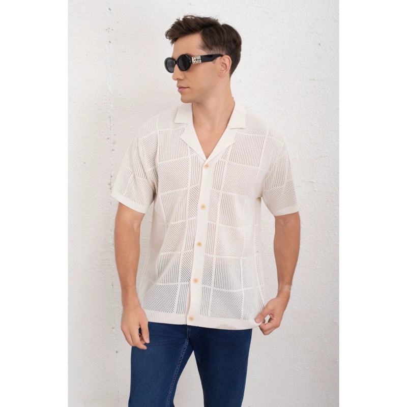 CAMISA HOMBRE HILO TEJIDA MANGA CORTA ALGODON CALIDAD PREMIUM 7224 - 2