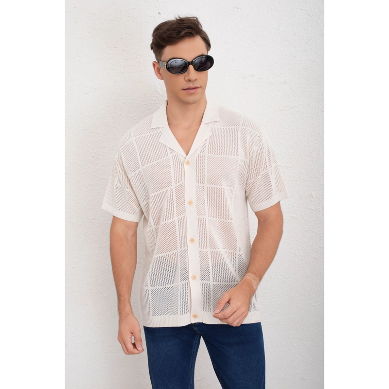 CAMISA HOMBRE HILO TEJIDA MANGA CORTA ALGODON CALIDAD PREMIUM 7224 - 3