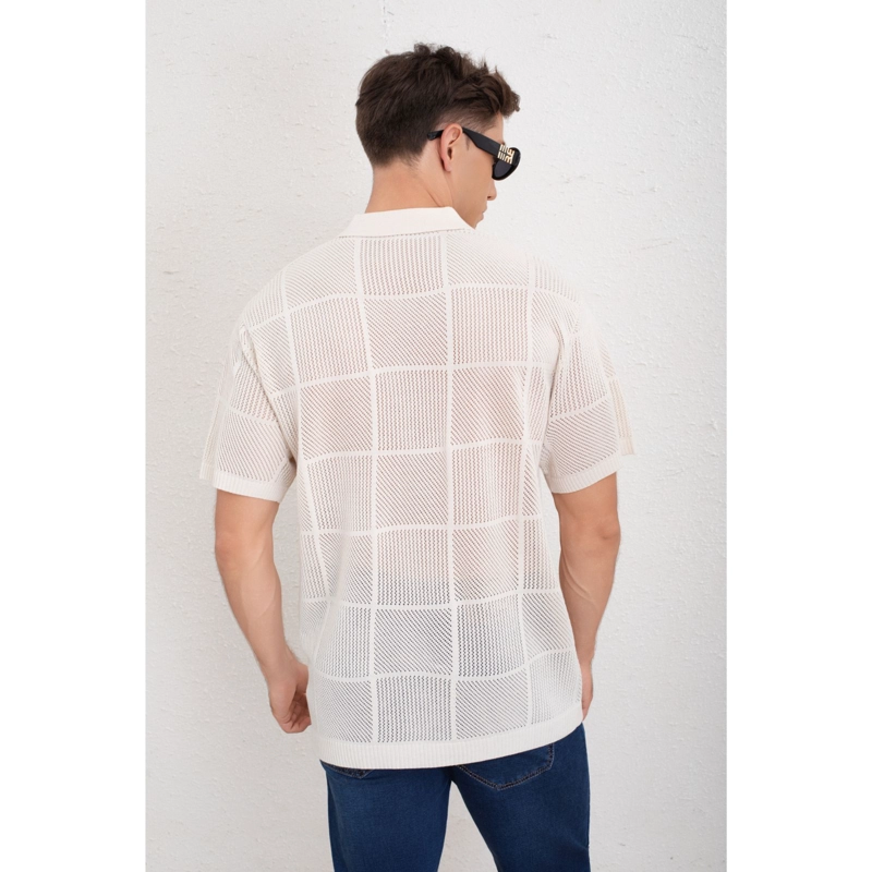 CAMISA HOMBRE HILO TEJIDA MANGA CORTA ALGODON CALIDAD PREMIUM 7224 - 4