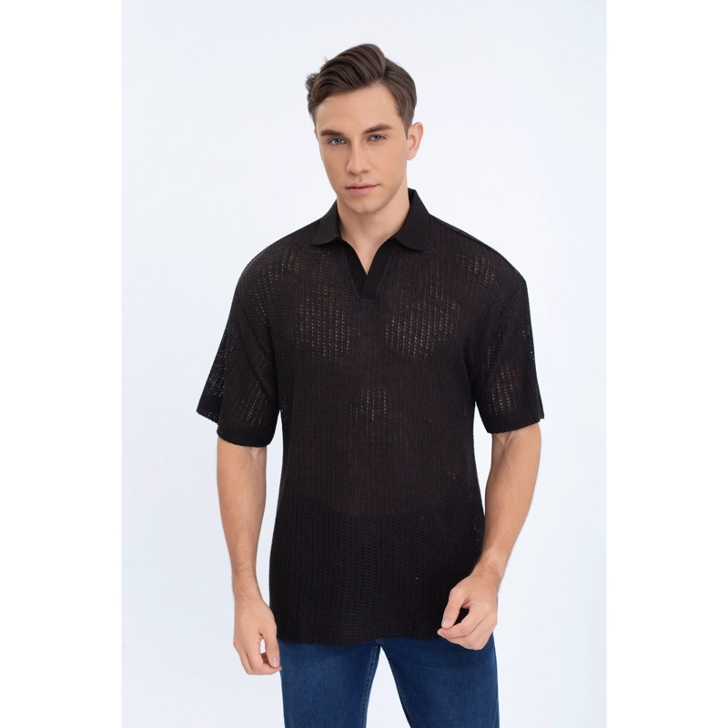 POLERA HOMBRE MANGA CORTA TEJIDA ESTILO CASUAL CON CUELLO 0177 - 1