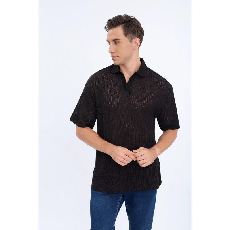 POLERA HOMBRE MANGA CORTA TEJIDA ESTILO CASUAL CON CUELLO 0177 - 2