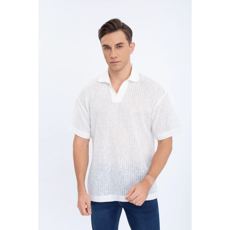 POLERA HOMBRE MANGA CORTA TEJIDA ESTILO CASUAL CON CUELLO 0177 - 1