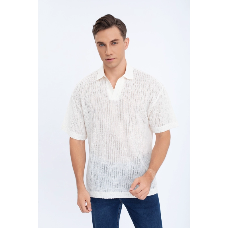 POLERA HOMBRE MANGA CORTA TEJIDA ESTILO CASUAL CON CUELLO 0177 - 1