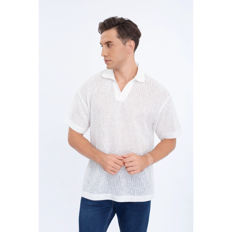 POLERA HOMBRE MANGA CORTA TEJIDA ESTILO CASUAL CON CUELLO 0177 - 2