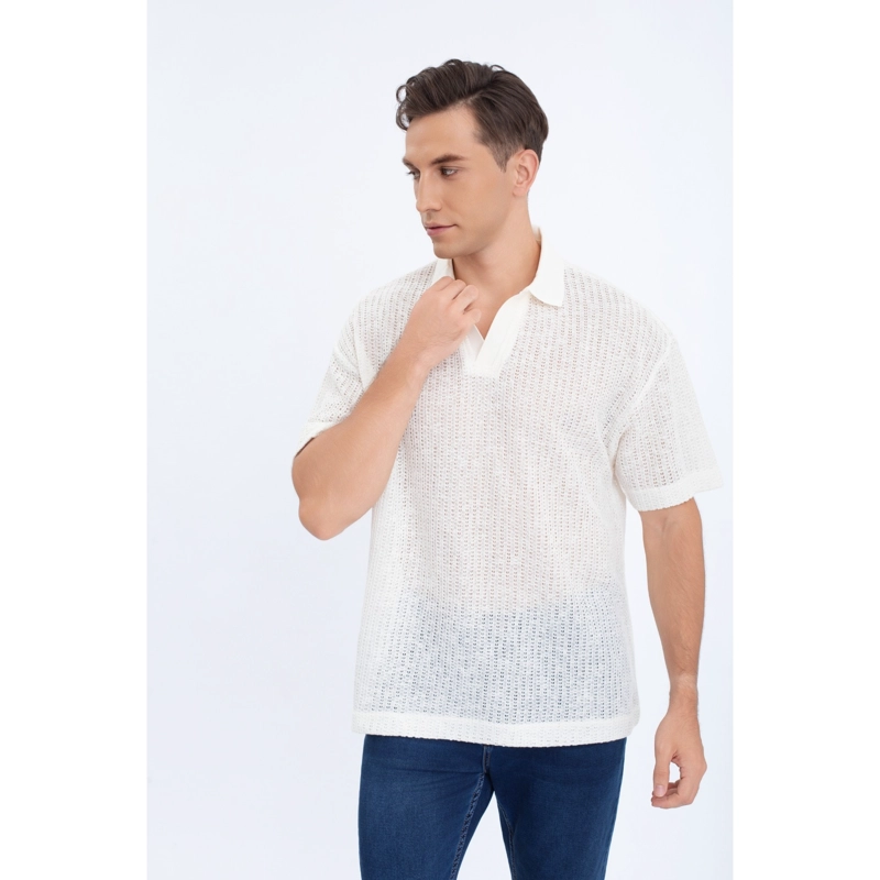 POLERA HOMBRE MANGA CORTA TEJIDA ESTILO CASUAL CON CUELLO 0177 - 2