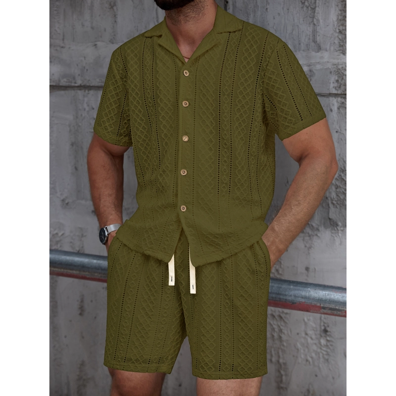 CONJUNTO HOMBRE 2 PIEZAS SHORT CAMISA TEXTURA TENDENCIA URBANA 0279 - 1