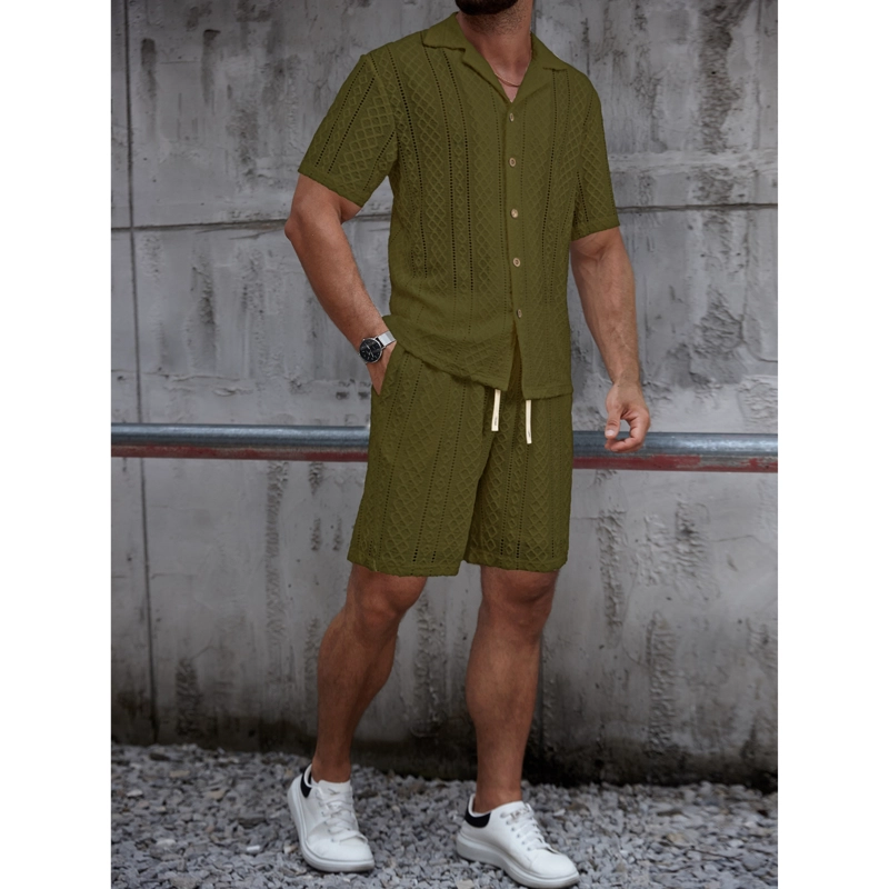 CONJUNTO HOMBRE 2 PIEZAS SHORT CAMISA TEXTURA TENDENCIA URBANA 0279 - 2