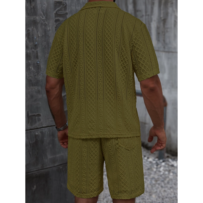CONJUNTO HOMBRE 2 PIEZAS SHORT CAMISA TEXTURA TENDENCIA URBANA 0279 - 3