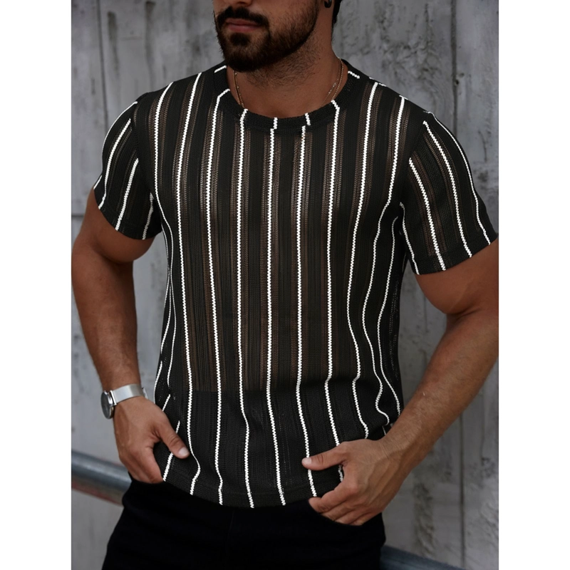POLERA HOMBRE DE PUNTO TEJIDA MANGA CORTA HILO MODA 0283 - 1