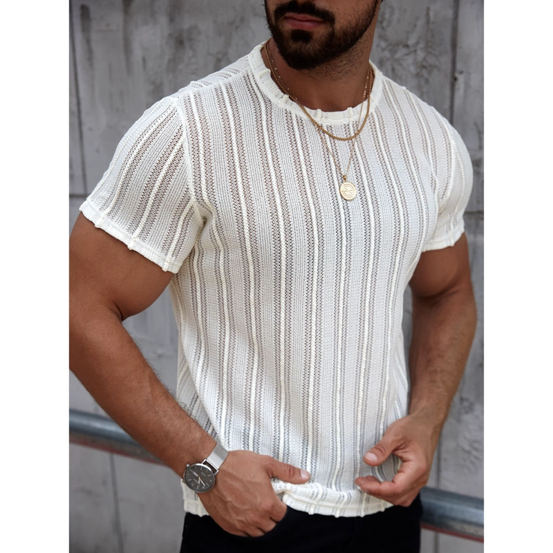 POLERA HOMBRE MANGA CORTA TEJIDA CUELLO REDONDO CASUAL 0275 - 1