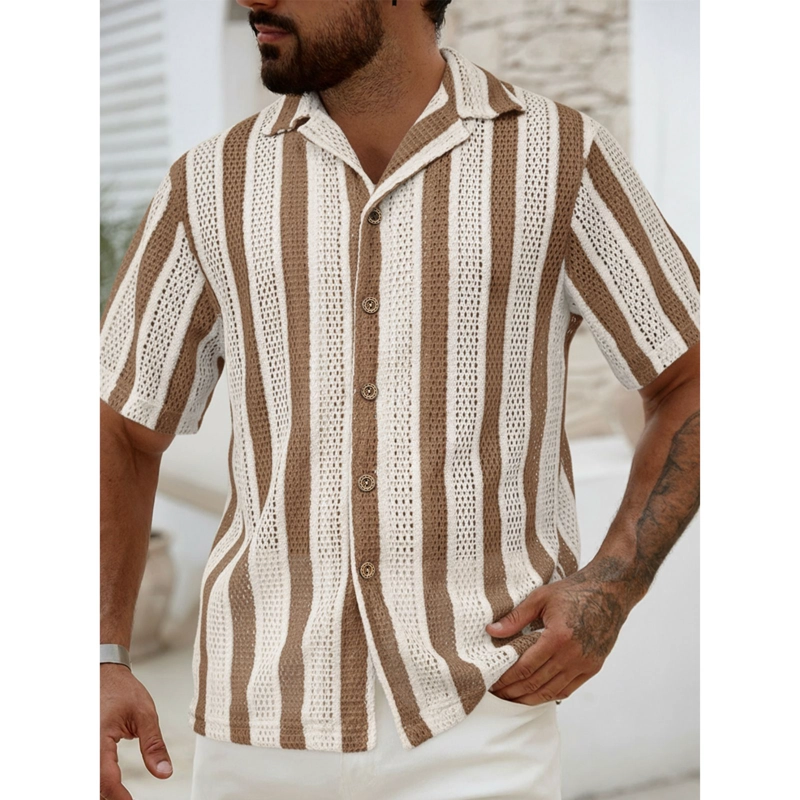 CAMISA DE PUNTO HOMBRE MANGA CORTA TEJIDA HILO MODA TENDENCIA 0284 - 2