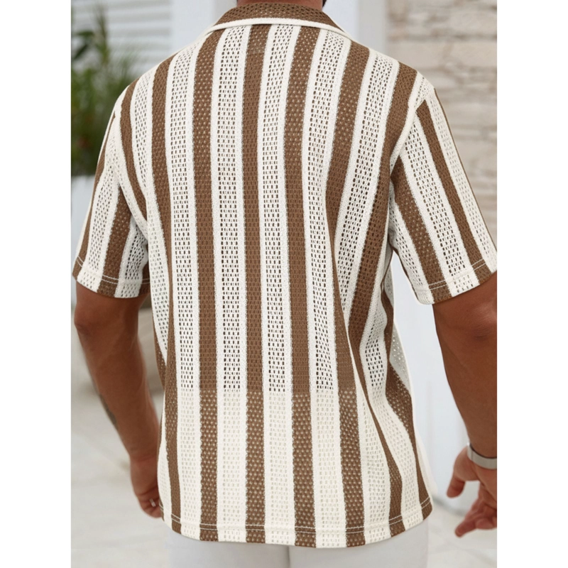 CAMISA DE PUNTO HOMBRE MANGA CORTA TEJIDA HILO MODA TENDENCIA 0284 - 3