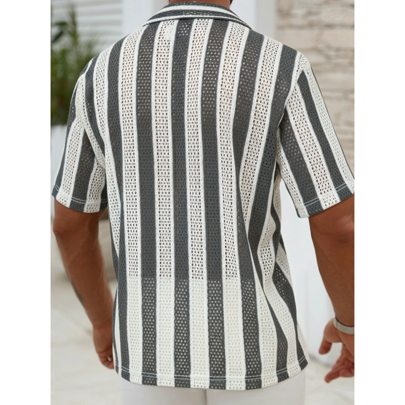 CAMISA DE PUNTO HOMBRE MANGA CORTA TEJIDA HILO MODA TENDENCIA 0284 - 3