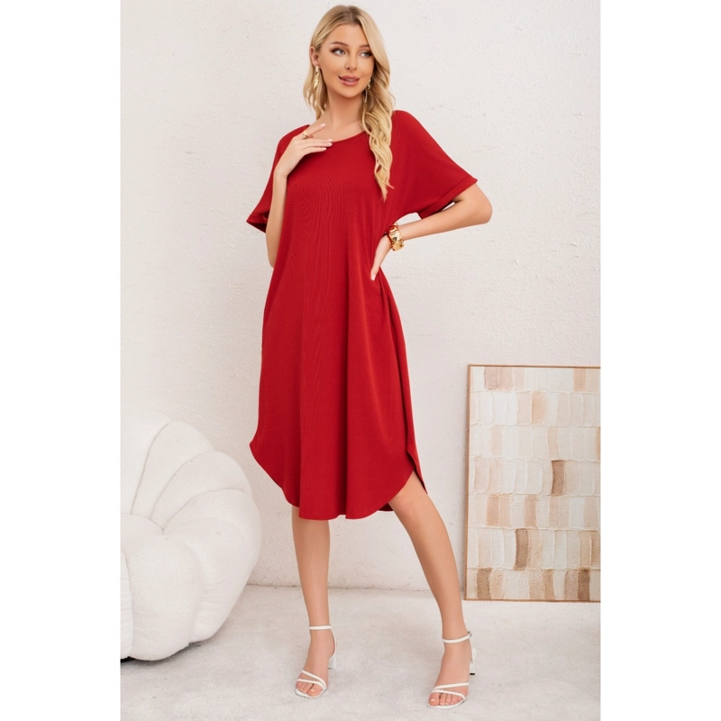 VESTIDO MIDI MUJER CASUAL CUELLO REDONDO BOLSILLOS COLORES 3377 - 1