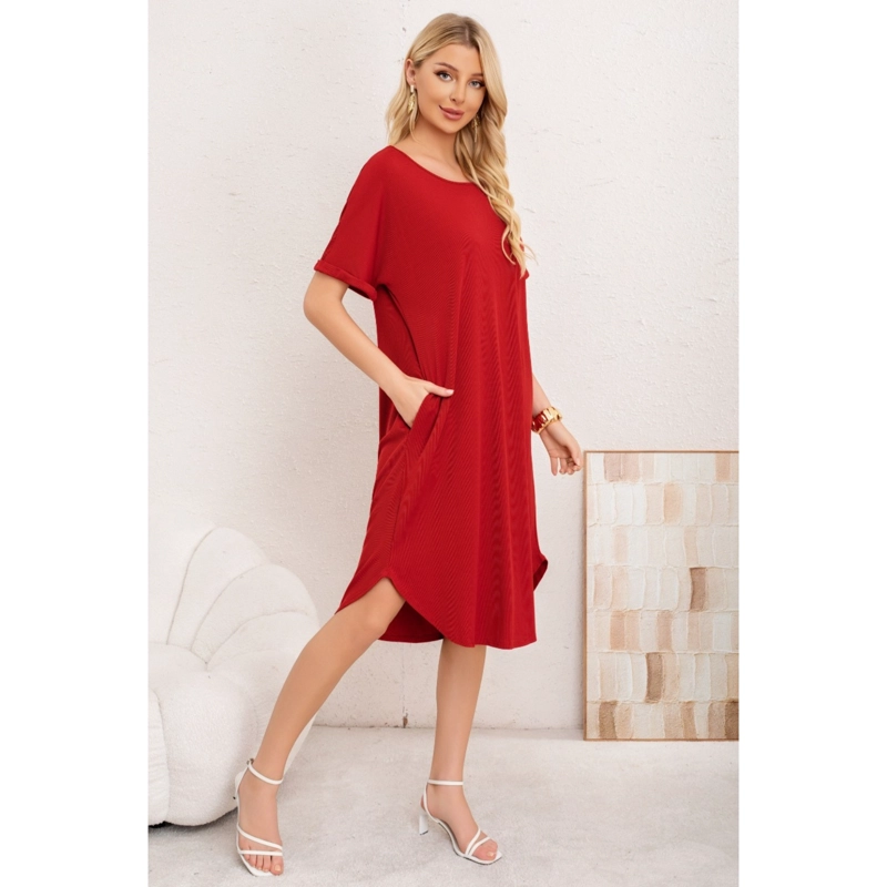 VESTIDO MIDI MUJER CASUAL CUELLO REDONDO BOLSILLOS COLORES 3377 - 2