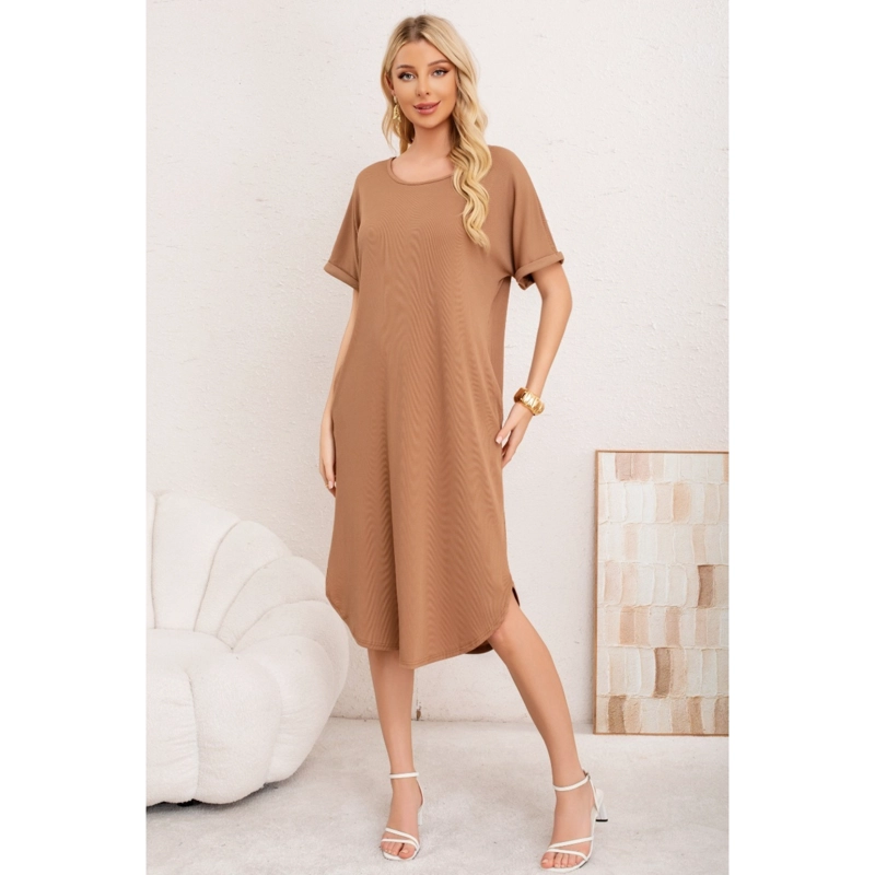 VESTIDO MIDI MUJER CASUAL CUELLO REDONDO BOLSILLOS COLORES 3377 - 2