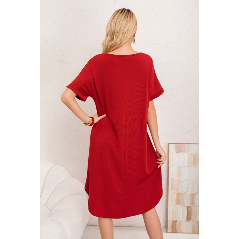 VESTIDO MIDI MUJER CASUAL CUELLO REDONDO BOLSILLOS COLORES 3377 - 3