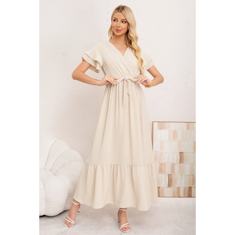 VESTIDO LARGO MUJER PRIMAVERA VERANO MANGA CORTA. ABERTURA, CUELLO V 3385 - 1