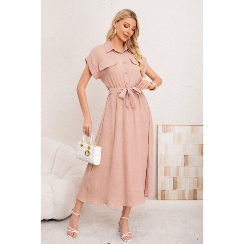 MAXI VESTIDO LARGO MUJER TELA TIPO JEANS CON MANGAS PREMIUM 3373 - 2