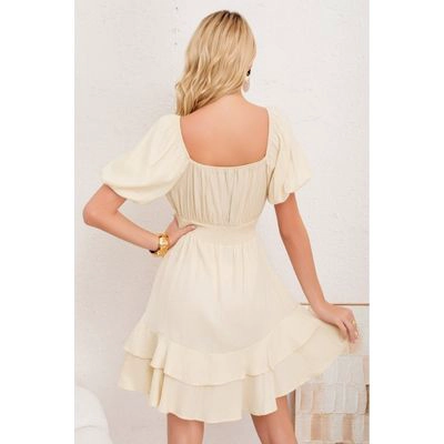 VESTIDO CORTO MUJER VERANO MANGA CORTA GLOBO CUELLO V 3366 - 3