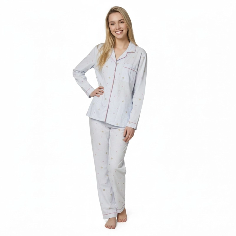 PIJAMA MUJER MANGA LARGA BOTONES DISEÑOS COLORES 107 - 1