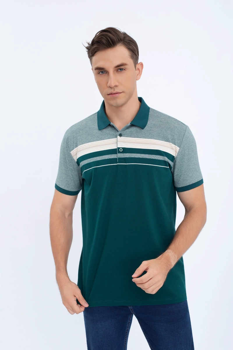 POLERA PIQUE  LINEAS BICOLOR HOMBRE ALGODON PRIMAVERA VERANO 0186 - 1