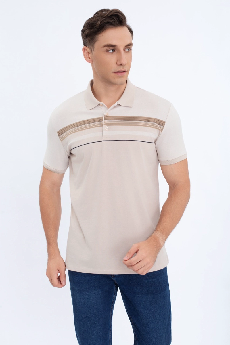 POLERA PIQUE  LINEAS BICOLOR HOMBRE ALGODON PRIMAVERA VERANO 0186 - 1