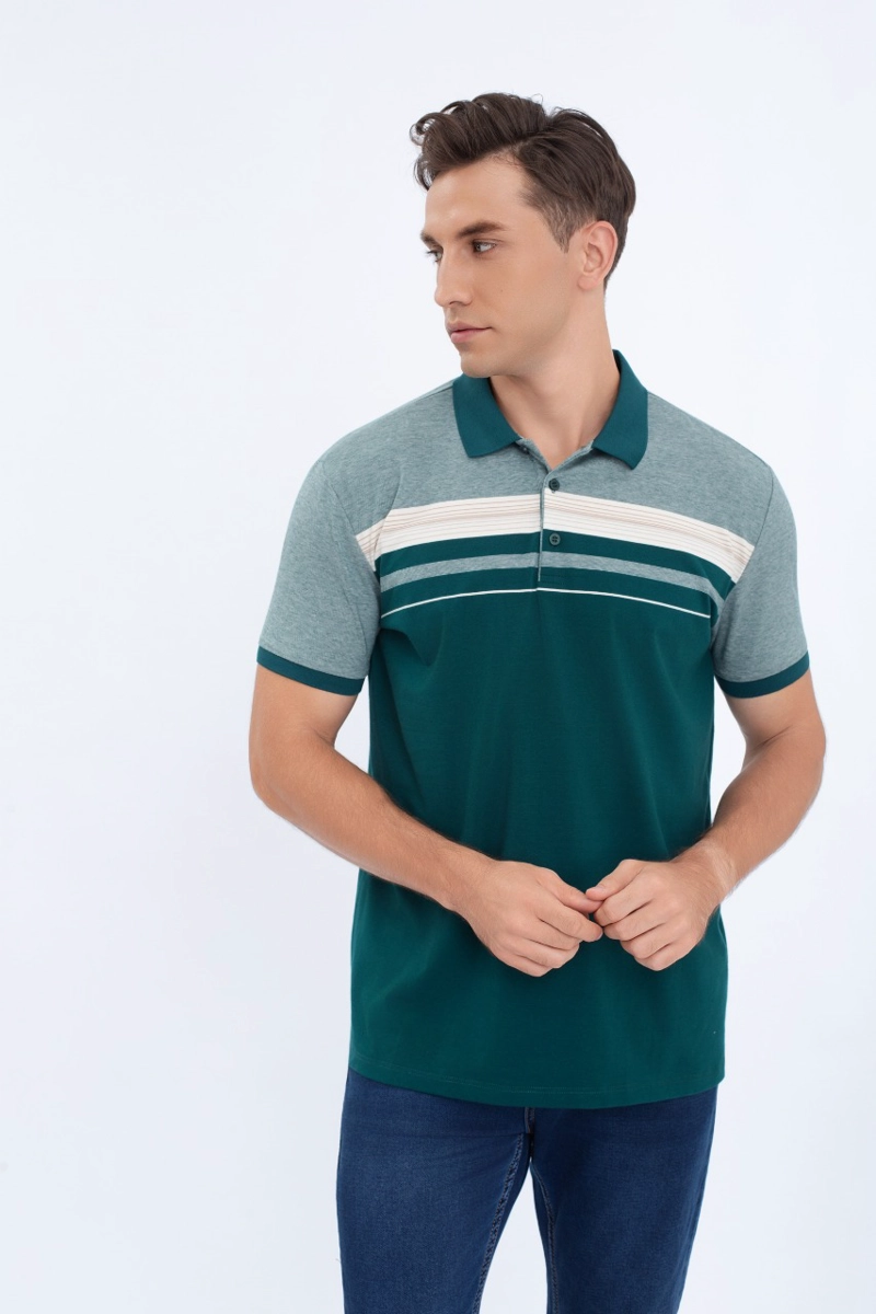 POLERA PIQUE  LINEAS BICOLOR HOMBRE ALGODON PRIMAVERA VERANO 0186 - 2