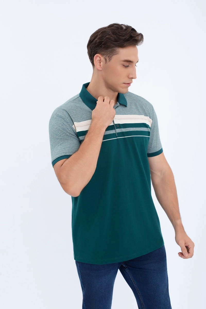POLERA PIQUE  LINEAS BICOLOR HOMBRE ALGODON PRIMAVERA VERANO 0186 - 3
