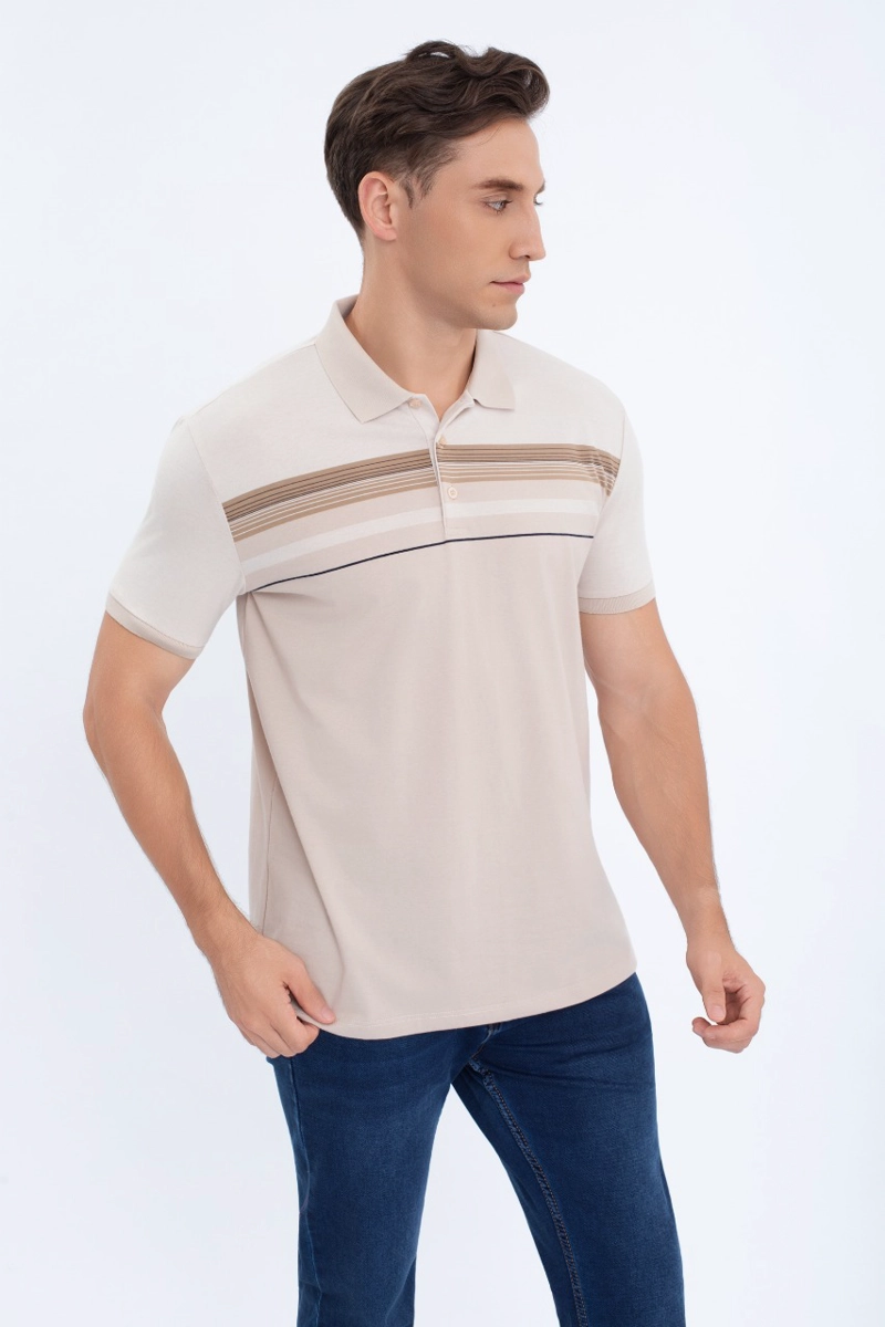 POLERA PIQUE  LINEAS BICOLOR HOMBRE ALGODON PRIMAVERA VERANO 0186 - 3