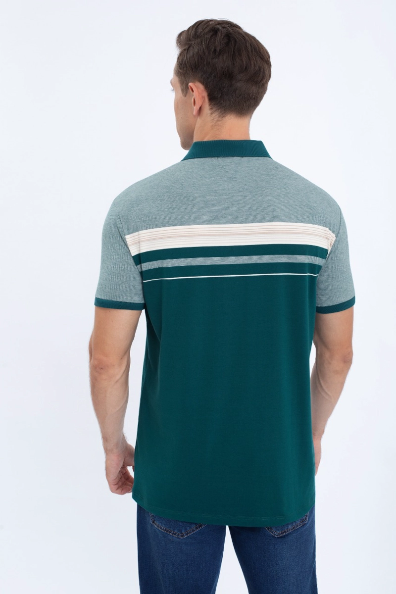 POLERA PIQUE  LINEAS BICOLOR HOMBRE ALGODON PRIMAVERA VERANO 0186 - 4