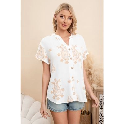 BLUSA MUJER MANGA CORTA ALGODON BOTONES DISEÑO ESTAMPADO 0076 - 1