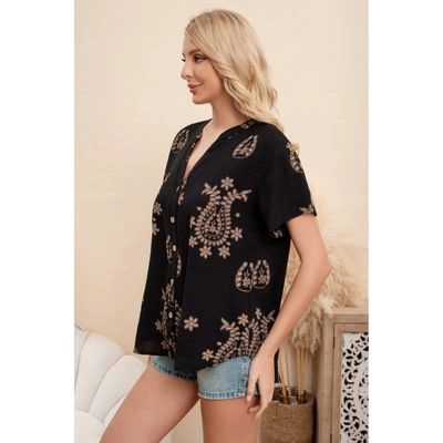 BLUSA MUJER MANGA CORTA ALGODON BOTONES DISEÑO ESTAMPADO 0076 - 2