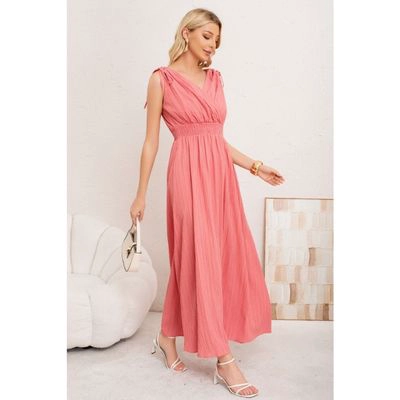 MAXI VESTIDO LARGO MUJER CASUAL EVENTOS TEXTURIZADO SIN MANGA 3374 - 2